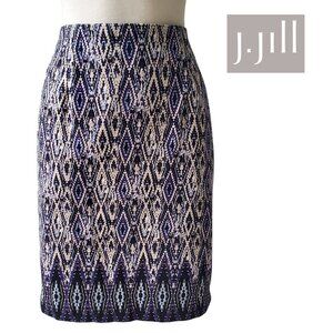 J Jill Blue Skirt Cotton / Modal knit with Multi Print Size M
